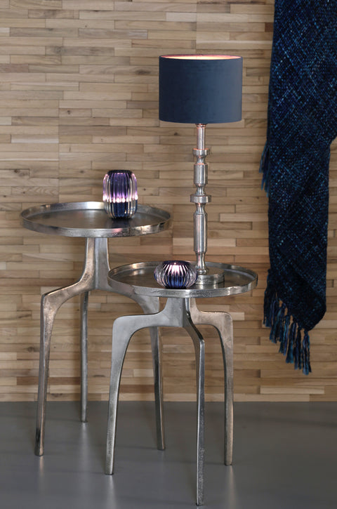 Lampenschirm Zylinder in Velours Blau für Tischleuchte Standleuchte Tischlampe 35-35-30cm