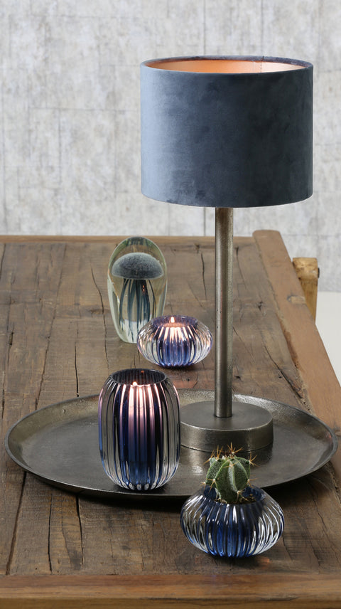Lampenschirm Zylinder in Velours Blau für Tischleuchte Standleuchte Tischlampe 35-35-30cm