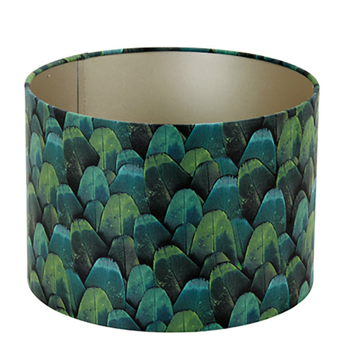 Pantalla cilíndrica de terciopelo verde con adornos de plumas para lámpara de mesa, lámpara colgante, lámpara de pie 25-25-18