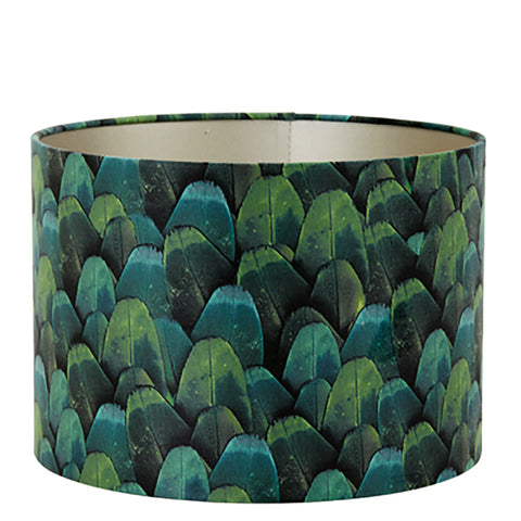Lampshade cylinder velour green with feather ornaments for table lamp hanging lamp floor lamp 25-25-18