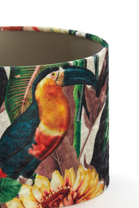 Pantalla cilíndrica de terciopelo con dalias verde naranja 25-25-18cm