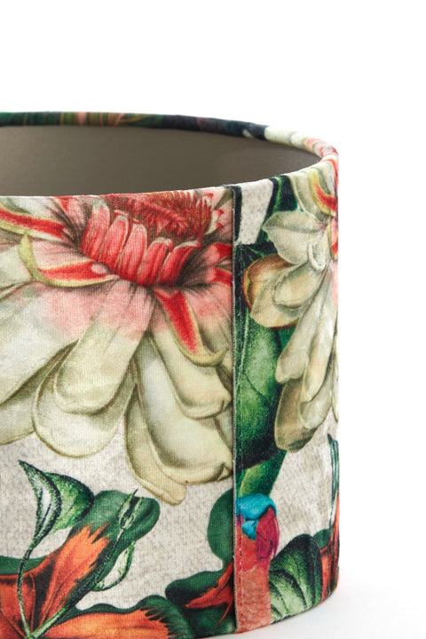 Pantalla cilíndrica de terciopelo con dalias verde naranja 25-25-18cm