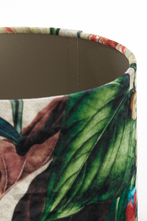 Pantalla cilíndrica de terciopelo con dalias verde naranja 25-25-18cm
