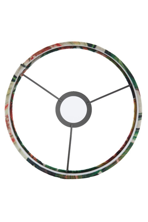 Pantalla cilíndrica de terciopelo con dalias verde naranja 25-25-18cm