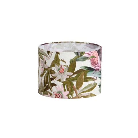 Lampenschirm Zylinder in Velours Passionsblumen Weiß 25-25-18cm