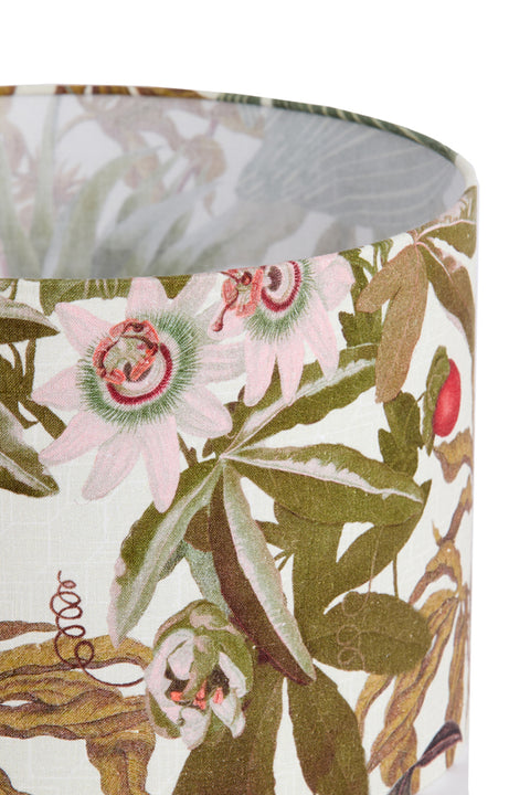 Lampenschirm Zylinder in Velours Passionsblumen Weiß 25-25-18cm
