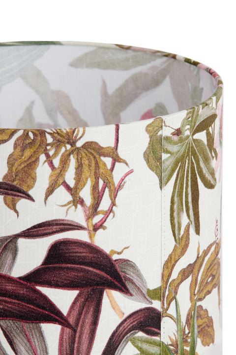 Lampenschirm Zylinder in Velours Passionsblumen Weiß 25-25-18cm