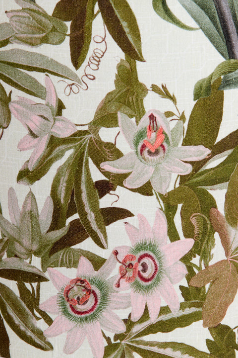Lampenschirm Zylinder in Velours Passionsblumen Weiß 25-25-18cm