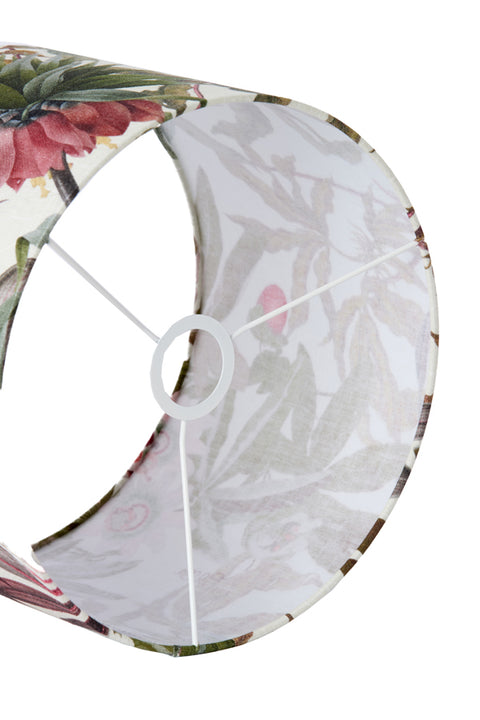 Lampenschirm Zylinder in Velours Passionsblumen Weiß 25-25-18cm