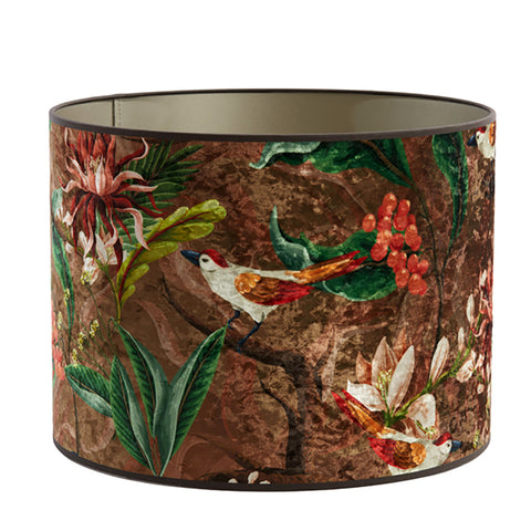 Lampshade cylinder in velour with bird motifs in brown for table lamp table lamp 25-25-18