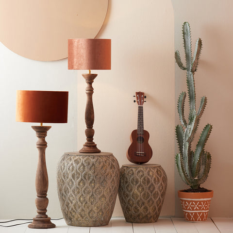 Pantalla cilíndrica de terciopelo terracota para lámpara de sobremesa y aplique 30-30-21