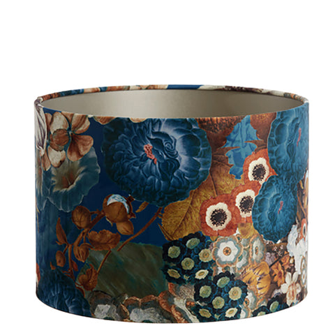 Lampenschirm in Velours mit Blumen Motiven in Blau Zylinder 40-40-30 für Tischleuchte Standleuchte