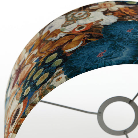 Pantalla cilíndrica de terciopelo con motivos florales en azul para lámpara de mesa lámpara de mesa 20-20-15