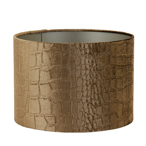 Pantalla cilíndrica de terciopelo marrón con relieve de cocodrilo para lámpara de sobremesa 30-30-21
