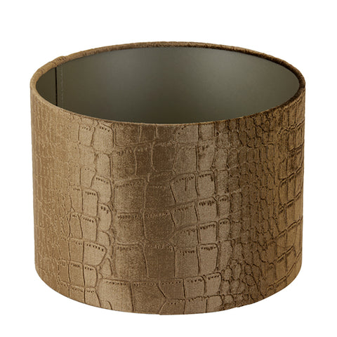 Pantalla cilíndrica de terciopelo marrón con relieve de cocodrilo para lámpara de sobremesa 30-30-21