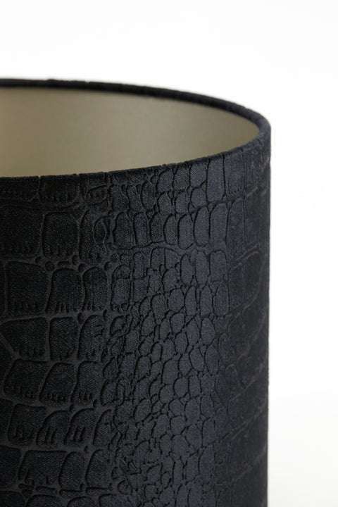 Pantalla cilíndrica de terciopelo negro con relieve de cocodrilo para lámpara de sobremesa 30-30-21