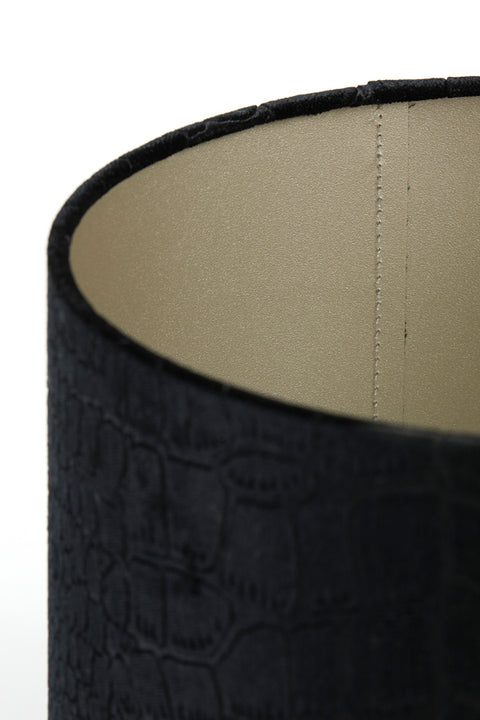 Pantalla cilíndrica de terciopelo negro con relieve de cocodrilo para lámpara de sobremesa 30-30-21