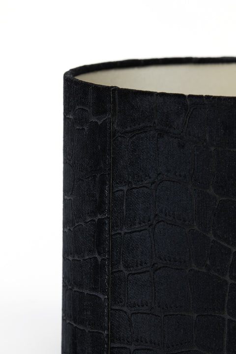 Pantalla cilíndrica de terciopelo negro con relieve de cocodrilo para lámpara de sobremesa 30-30-21