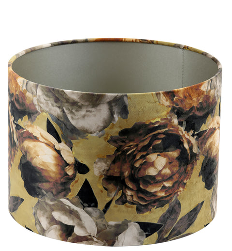 Pantalla cilíndrica de terciopelo bronce con rosas Victoria para lámpara de mesa, lámpara colgante, lámpara de pie 25-25-18
