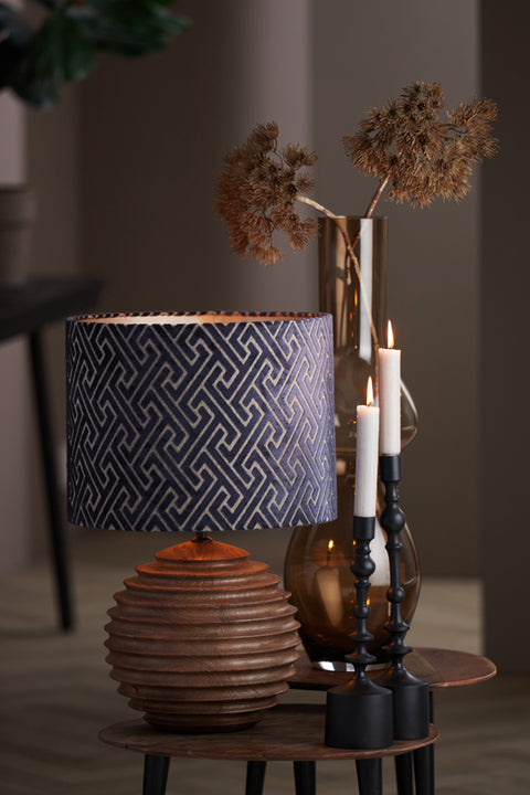 Pantalla cilíndrica de terciopelo azul oscuro topo para lámpara de pie y mesa 40-40-30