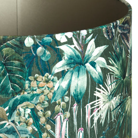 Pantalla cilíndrica de terciopelo con motivos florales en color verde para lámpara de sobremesa lámpara de mesa 25-25-18