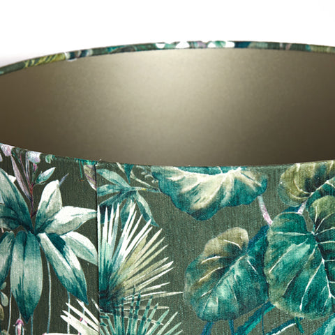 Pantalla cilíndrica de terciopelo con motivos florales en color verde para lámpara de sobremesa lámpara de mesa 25-25-18