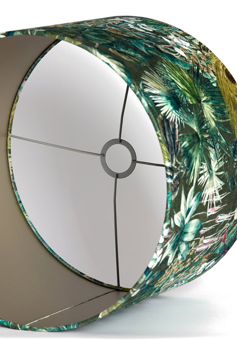 Pantalla cilíndrica de terciopelo con motivos florales en color verde para lámpara de sobremesa lámpara de mesa 25-25-18