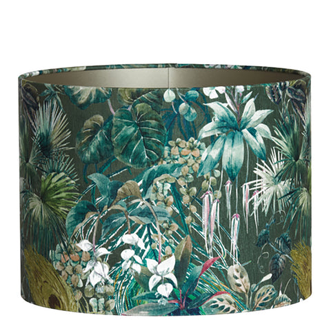 Lampshade cylinder in velour with floral motifs in green for table lamp table lamp 25-25-18