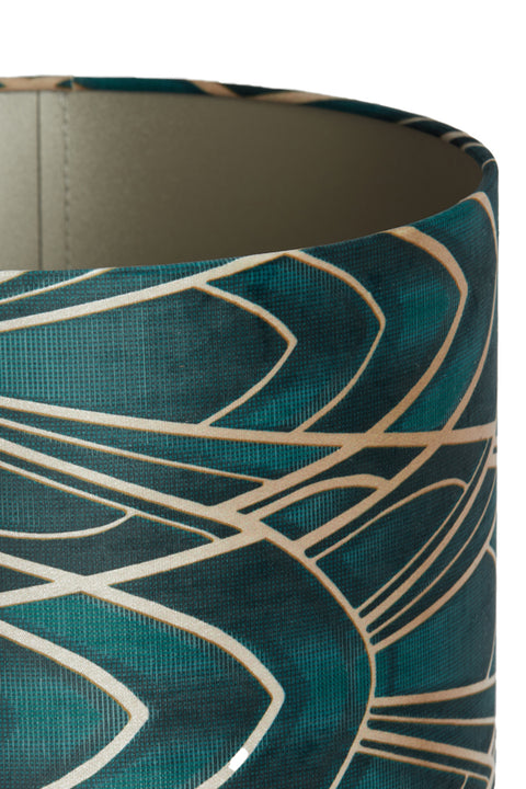 Pantalla cilíndrica de terciopelo verde estructurado con adornos dorados para lámpara de mesa lámpara de mesa 40-40-30