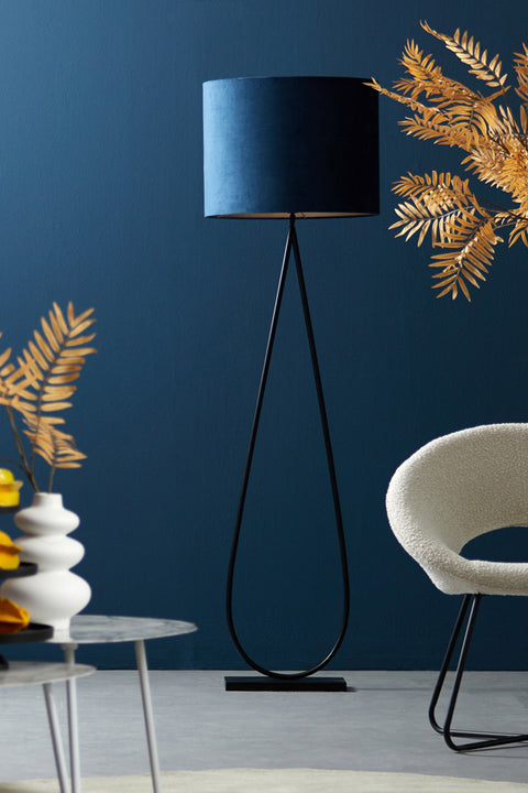 Pantalla para lámpara de pie cilíndrica de terciopelo azul petróleo para lámpara de pie, lámpara colgante, lámpara de mesa Ø 50cm