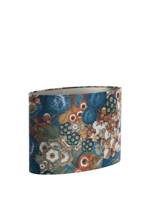 Lampenschirm Oval in Velours mit Blumen Motiven in Blau für Tischleuchte Tischlampe 38-38-28