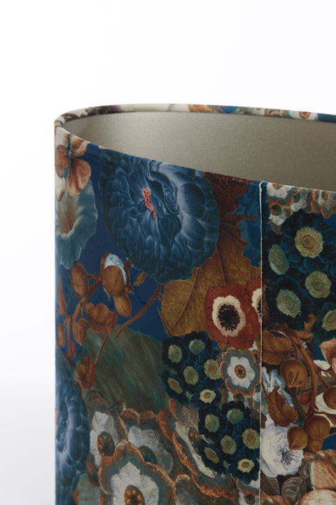 Lampenschirm Oval in Velours mit Blumen Motiven in Blau für Tischleuchte Tischlampe 38-38-28