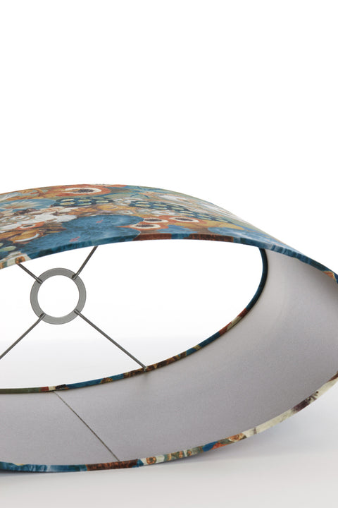 Lampenschirm Oval in Velours mit Blumen Motiven in Blau für Tischleuchte Tischlampe 38-38-28