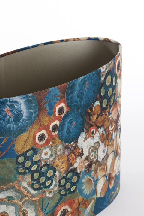 Lampenschirm Oval in Velours mit Blumen Motiven in Blau für Tischleuchte Tischlampe 38-38-28