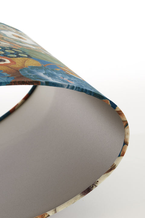 Lampenschirm Oval in Velours mit Blumen Motiven in Blau für Tischleuchte Tischlampe 38-38-28