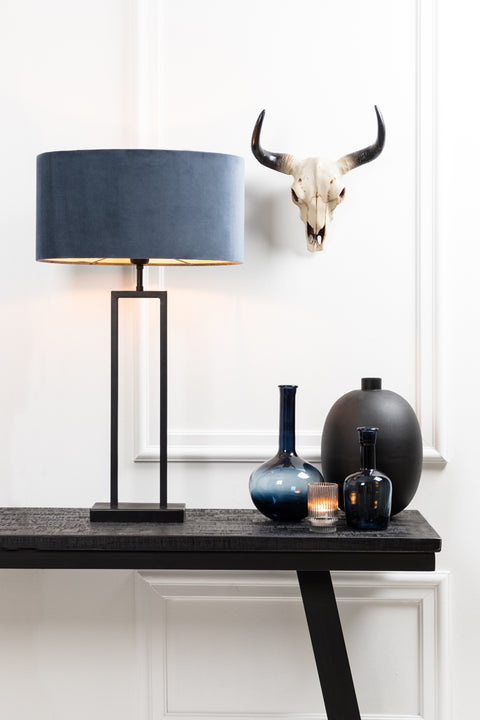 Lampenschirm Oval in Velours Blau für Tischleuchte Tischlampe 38-38-19cm