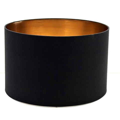 Pantalla cilíndrica de lino negro con interior de cobre para lámpara de sobremesa y pie 40-40-25