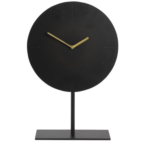 Reloj de pie redondo negro mate con números dorados y altura de 45 cm