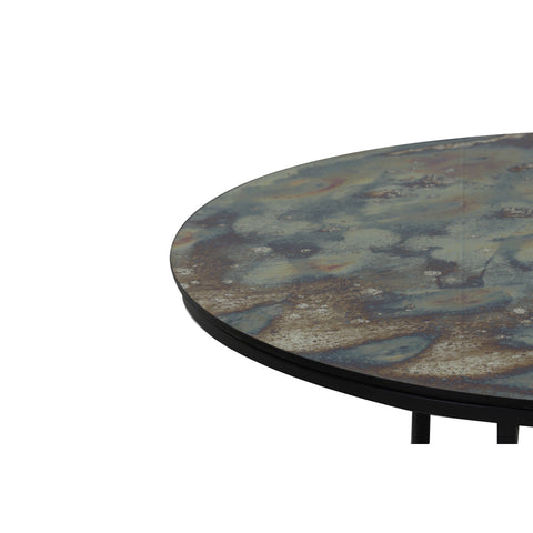 Juego de 2 mesas auxiliares Ø40x45+Ø50x52 cm metal cristal antiguo negro mate