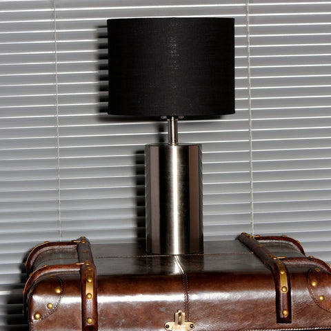 Tischlampe Nickel Matt Schirm Leinen Schwarz