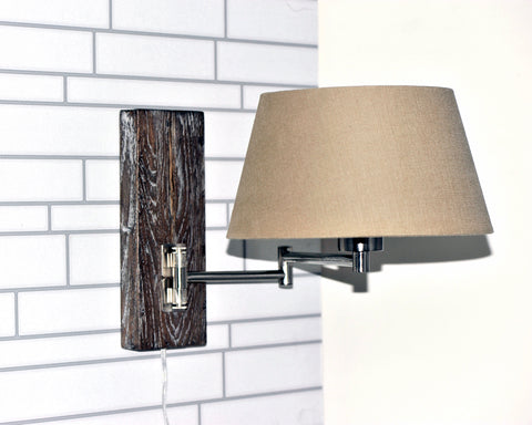 wandleuchte holz braun schirm taupe