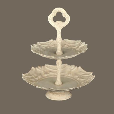 Etagere 2 Lagig Weiß/Beige Ø 21cm Höhe 30cm 6201724