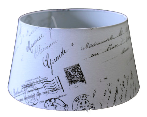 Lampshade for table lamp in round linen white text black TL 45-40-27