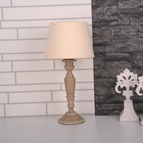 Tischleuchte Antik Beige Schirm Leinen Creme