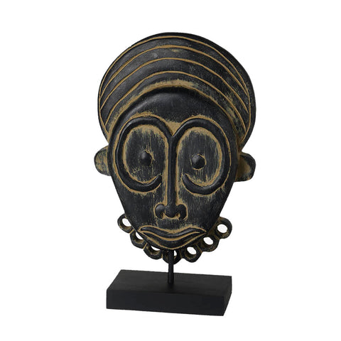 Deko Maske massiev Holz Matt Schwarz Höhe 35cm