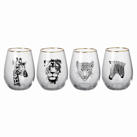 Trinkgläser 4er Set Safari mit Goldrand H12cm Ø9,5