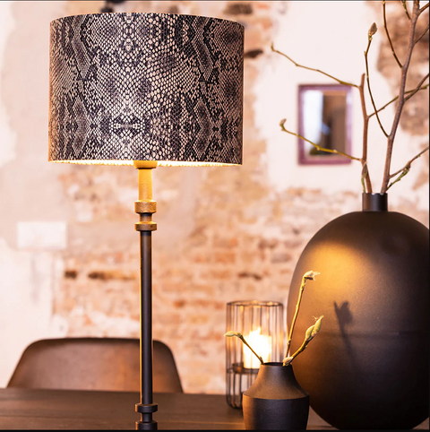 Pantalla cilíndrica de terciopelo con decoración de pitón marrón para lámpara de mesa 30-30-21