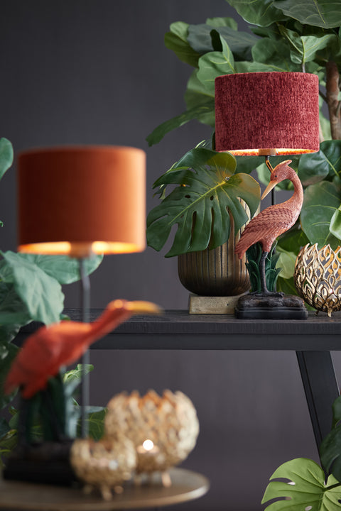 Lampenschirm Zylinder in Velours Rubin Rot für Tischleuchte Tischlampe 50-50-38