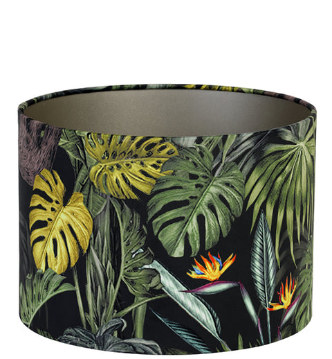 Lampshade cylinder velour jungle motifs green for table lamp hanging lamp floor lamp 30-30-21