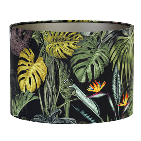 Lampshade cylinder velour jungle motifs green for table lamp hanging lamp floor lamp 30-30-21